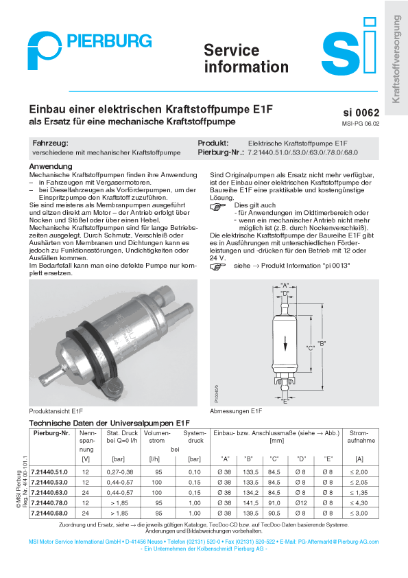 E1F PIERBURG Pumpe als Ersatz Pumpe